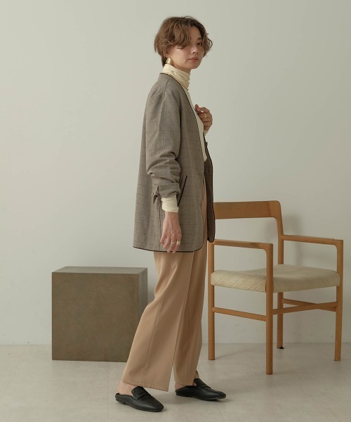 Bab（バブ）の「【WEB限定】配色パイピングカラーレスジャケット（ノーカラージャケット・レディース・ダークブラウン/ブラウン・M）」の13枚目の写真