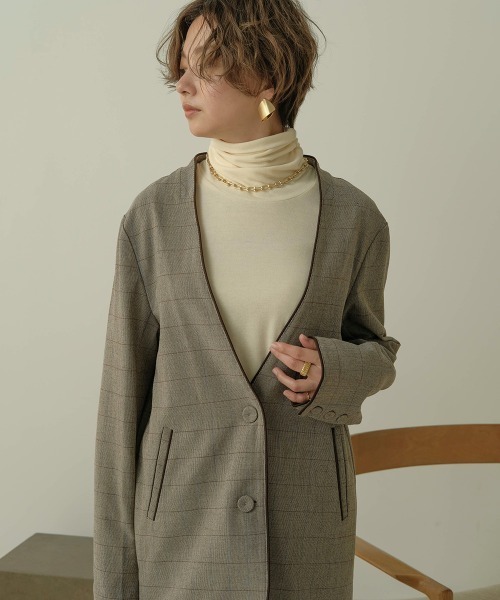 Bab（バブ）の「【WEB限定】配色パイピングカラーレスジャケット（ノーカラージャケット・レディース・ダークブラウン/ブラウン・M）」の15枚目の写真