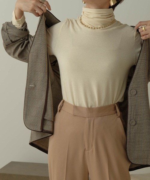 Bab（バブ）の「【WEB限定】配色パイピングカラーレスジャケット（ノーカラージャケット・レディース・ダークブラウン/ブラウン・M）」の8枚目の写真