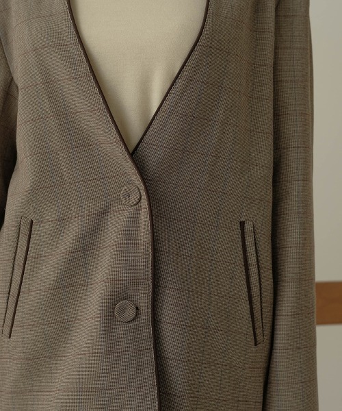 Bab（バブ）の「【WEB限定】配色パイピングカラーレスジャケット（ノーカラージャケット・レディース・ダークブラウン/ブラウン・M）」の11枚目の写真