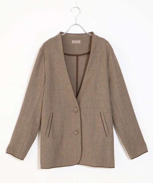 Bab（バブ）の「【WEB限定】配色パイピングカラーレスジャケット（ノーカラージャケット・レディース・ダークブラウン/ブラウン・M）」の9枚目の写真