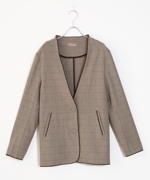 Bab（バブ）の「【WEB限定】配色パイピングカラーレスジャケット（ノーカラージャケット・レディース・ダークブラウン/ブラウン・M）」の12枚目の写真