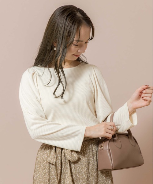 flower（フラワー）の「リングリブロングスリーブ（Tシャツ/カットソー・レディース・ピンク/アイボリー・FREE）」の7枚目の写真