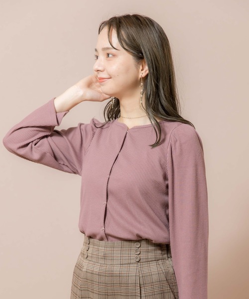 flower（フラワー）の「リングリブロングスリーブ（Tシャツ/カットソー・レディース・ピンク/アイボリー・FREE）」の20枚目の写真