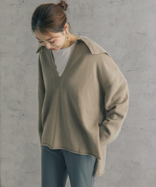 URBAN RESEARCH ROSSO（アーバンリサーチロッソ）の「セーラーカラーVネックニットプルオーバー（ニット/セーター・レディース・ベージュ/ブラック・FREE）」の17枚目の写真