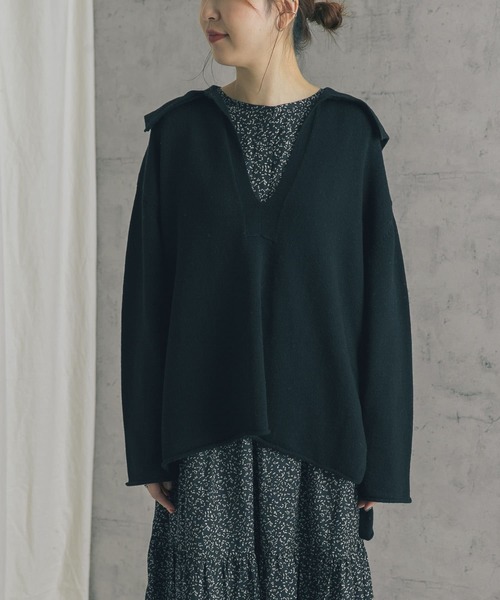 URBAN RESEARCH ROSSO（アーバンリサーチロッソ）の「セーラーカラーVネックニットプルオーバー（ニット/セーター・レディース・ベージュ/ブラック・FREE）」の8枚目の写真