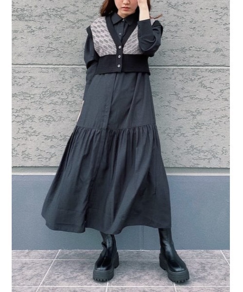 AZUL by moussy(アズールバイマウジー)の「PATTERN COMPACT KNIT VEST/パターンコンパクトニットベスト(タンクトップ・レディース・ブラウン系その他/ブラック系その他・FREE)」の4枚目の写真
