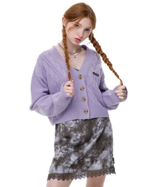 runningHIGH(ランニングハイ)の「【running high/ランニングハイ】LAMB'S WOOL CABLE CROP CARDIGAN ウール クロップド丈 シンプル カーディガン(カーディガン/ボレロ・レディース・パープル/レッド/カーキ/ミント/アイボリー・ONE SIZE)」の4枚目の写真