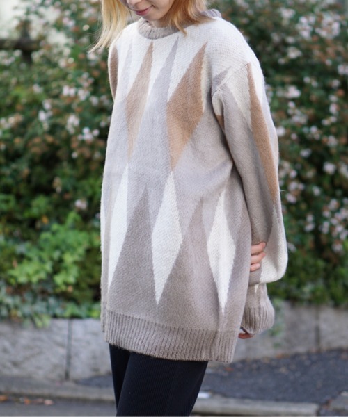 TOWNCRAFT（タウンクラフト）の「TOWNCRAFT / タウンクラフト SHAGGY JACQUARD CREW SWATER（ニット/セーター・メンズ・ベージュ/ネイビー/ブラウン/マルチ/その他1/その他2/ブラウン系その他/ストライプ・MEDIUM/LARGE/SMALL/X-SMALL）」の3枚目の写真