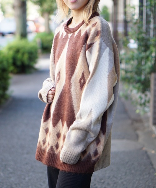 TOWNCRAFT（タウンクラフト）の「TOWNCRAFT / タウンクラフト SHAGGY JACQUARD CREW SWATER（ニット/セーター・メンズ・ベージュ/ネイビー/ブラウン/マルチ/その他1/その他2/ブラウン系その他/ストライプ・MEDIUM/LARGE/SMALL/X-SMALL）」の5枚目の写真