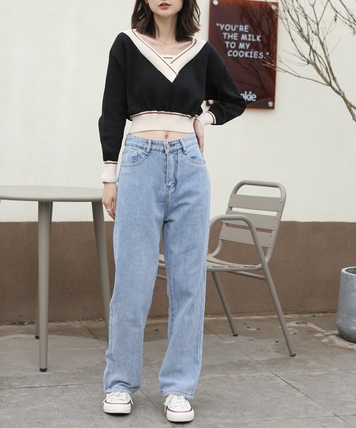 MAISON DE THERESE(メゾン ド テレーズ)の「バイカラー Vネックニットトップス(ニット/セーター・レディース・ブルー/ホワイト/グレー/ブラック/ピンク・FREE)」の18枚目の写真