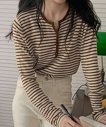 Girly Doll（ガーリードール）の「ボーダーヘンリーネックニット（ニット/セーター）」