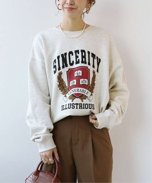 Simplicite（サンプリシテ）の「エンブレムカレッジプリントプルオーバー（Tシャツ/カットソー・レディース・ブラック/ライトグレー・FREE）」の19枚目の写真