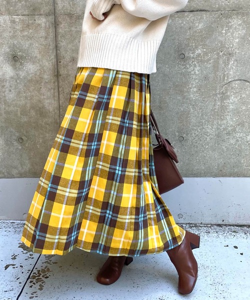 MLI'A（エムリア）の「チェック柄プリーツスカート（スカート・レディース・イエロー/ネイビー/ブラウン・FREE）」の3枚目の写真
