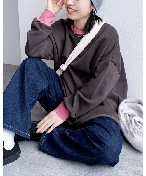 reca(レカ)の「裏起毛ビッグシルエットボーダースウェット(スウェット・レディース・ホワイト/ブラック/グレー/モカ/オートミール/アイボリー/グリーン系/レッド系その他/ベージュ/チャコールグレー/バーガンディー/グレー系その他/グレー系1/ブラウン系1/ホワイト系その他・FREE)」の8枚目の写真