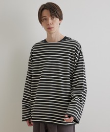JUNRED | オーバーサイズボーダーロングスリーブTシャツ(Tシャツ/カットソー)