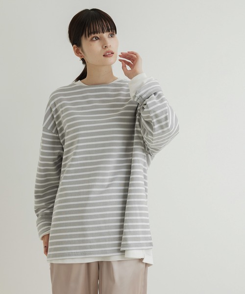 JUNRED（ジュンレッド）の「オーバーサイズボーダーロングスリーブTシャツ（Tシャツ/カットソー・メンズ・ブラック系その他/ライトグレー・M/S/L）」の16枚目の写真