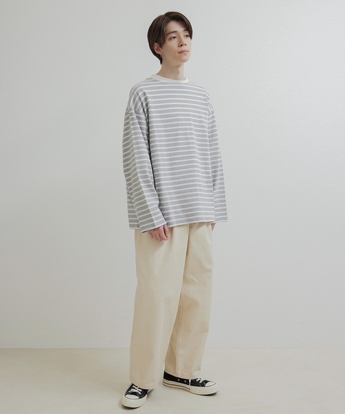 JUNRED（ジュンレッド）の「オーバーサイズボーダーロングスリーブTシャツ（Tシャツ/カットソー・メンズ・ブラック系その他/ライトグレー・M/S/L）」の18枚目の写真