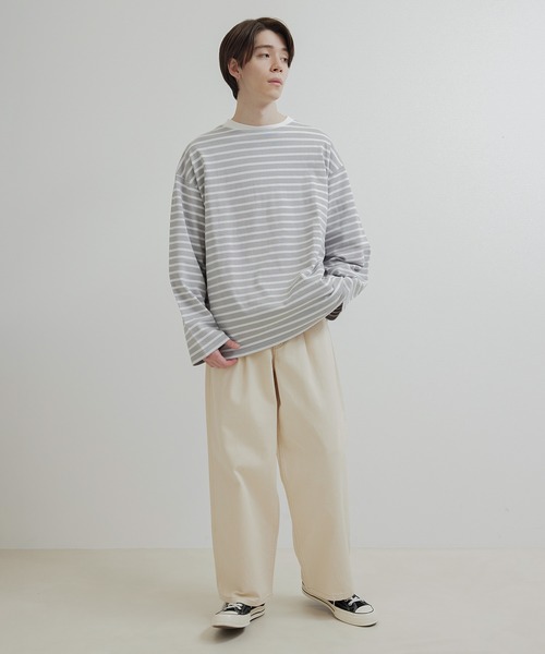 JUNRED（ジュンレッド）の「オーバーサイズボーダーロングスリーブTシャツ（Tシャツ/カットソー・メンズ・ブラック系その他/ライトグレー・M/S/L）」の19枚目の写真