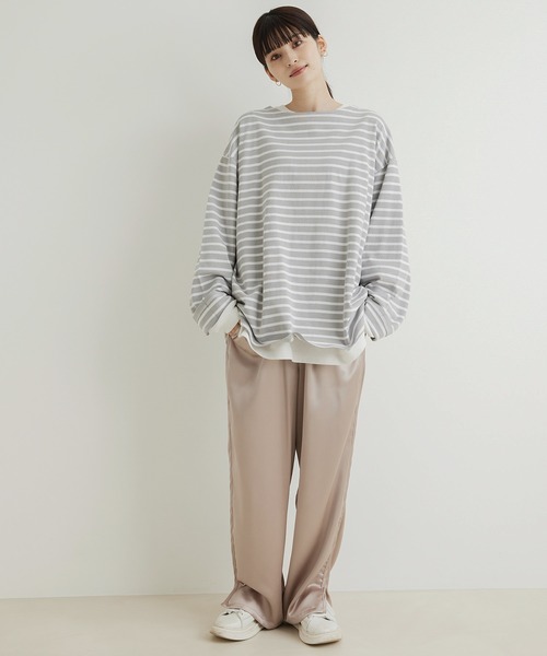 JUNRED（ジュンレッド）の「オーバーサイズボーダーロングスリーブTシャツ（Tシャツ/カットソー・メンズ・ブラック系その他/ライトグレー・M/S/L）」の20枚目の写真