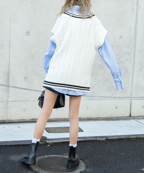 WEGO(ウィゴー)の「WEGO/BIGシルエットケーブルベスト(ベスト・レディース・ブラック/サックスブルー/オフホワイト・FREE)」の15枚目の写真