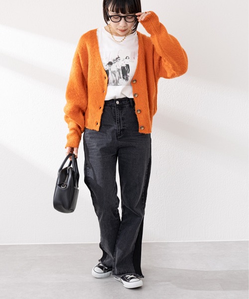 DISCOAT（ディスコート）の「【ZOZO限定】シャギー2WAYショートカーデ（カーディガン/ボレロ・レディース・ブラック/オレンジ/グリーン/グレイッシュベージュ・FREE）」の7枚目の写真