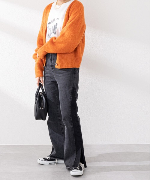 DISCOAT（ディスコート）の「【ZOZO限定】シャギー2WAYショートカーデ（カーディガン/ボレロ・レディース・ブラック/オレンジ/グリーン/グレイッシュベージュ・FREE）」の8枚目の写真