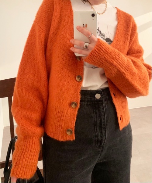 DISCOAT（ディスコート）の「【ZOZO限定】シャギー2WAYショートカーデ（カーディガン/ボレロ・レディース・ブラック/オレンジ/グリーン/グレイッシュベージュ・FREE）」の5枚目の写真