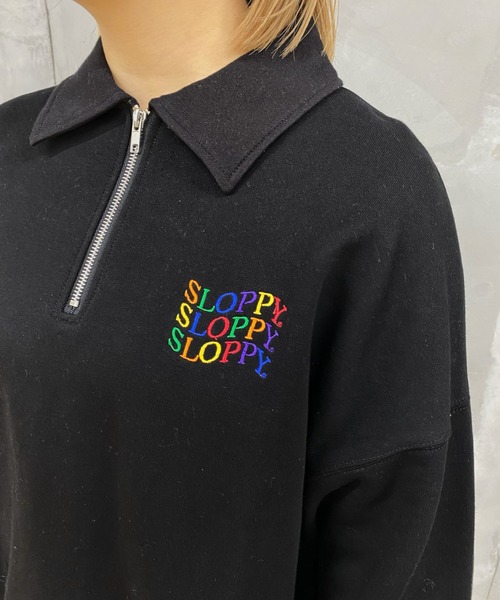 WHO'S WHO gallery（フーズフーギャラリー）の「【SLOPPY/スロッピー】ハーフジップカラートップス（スウェット・レディース・サンドベージュ/オートミール/オフホワイト/ブラック・FREE）」の3枚目の写真