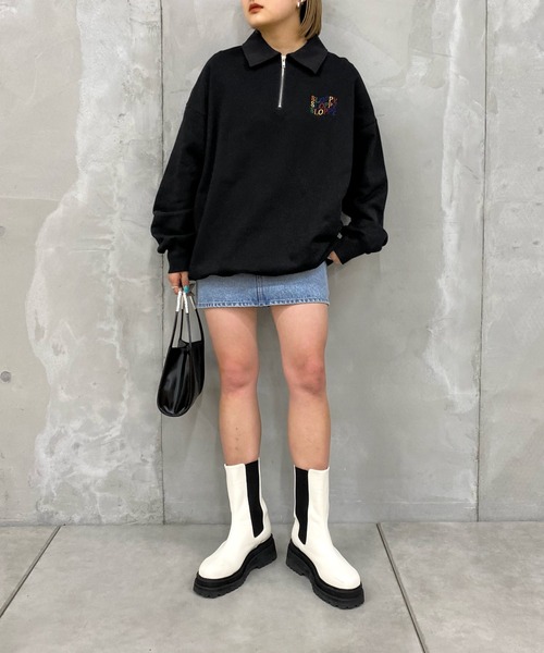 WHO'S WHO gallery（フーズフーギャラリー）の「【SLOPPY/スロッピー】ハーフジップカラートップス（スウェット・レディース・サンドベージュ/オートミール/オフホワイト/ブラック・FREE）」の6枚目の写真