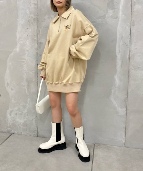 WHO'S WHO gallery（フーズフーギャラリー）の「【SLOPPY/スロッピー】ハーフジップカラートップス（スウェット・レディース・サンドベージュ/オートミール/オフホワイト/ブラック・FREE）」の11枚目の写真