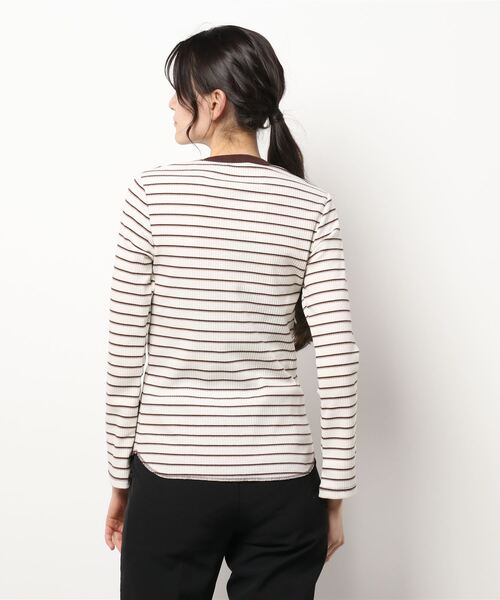 HONEYSUCKLE ROSE（ハニーサックルローズ）の「【HONEYSUCKLE ROSE】フレア袖リブロンＴ（Tシャツ/カットソー・レディース・ブラック/ベージュ/オフホワイト/ホワイト×ブラック/ホワイト×グリーン/ホワイト×カーキブラウン・M/L）」の7枚目の写真