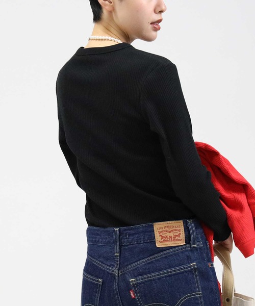 HONEYSUCKLE ROSE（ハニーサックルローズ）の「【HONEYSUCKLE ROSE】フレア袖リブロンＴ（Tシャツ/カットソー・レディース・ブラック/ベージュ/オフホワイト/ホワイト×ブラック/ホワイト×グリーン/ホワイト×カーキブラウン・M/L）」の16枚目の写真