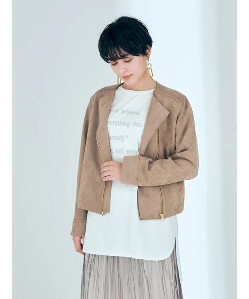 YECCA VECCA(イェッカヴェッカ)の「フェイクスエードライダースジャケット(ライダースジャケット・レディース・ライトベージュ/ダークベージュ・FREE)」の13枚目の写真