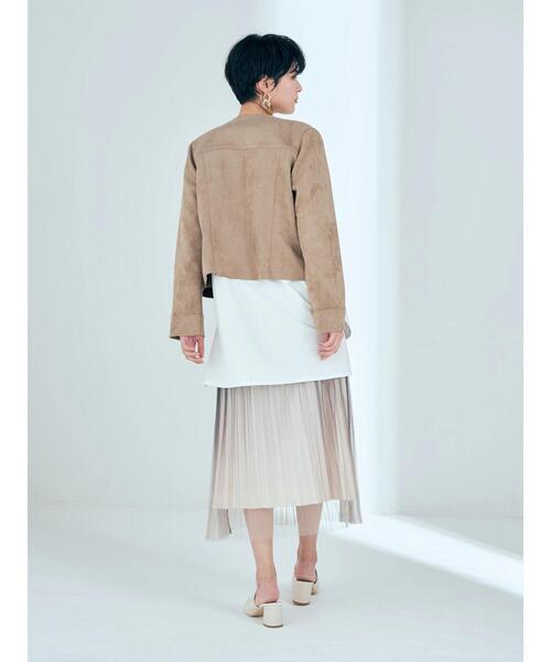 YECCA VECCA(イェッカヴェッカ)の「フェイクスエードライダースジャケット(ライダースジャケット・レディース・ライトベージュ/ダークベージュ・FREE)」の4枚目の写真