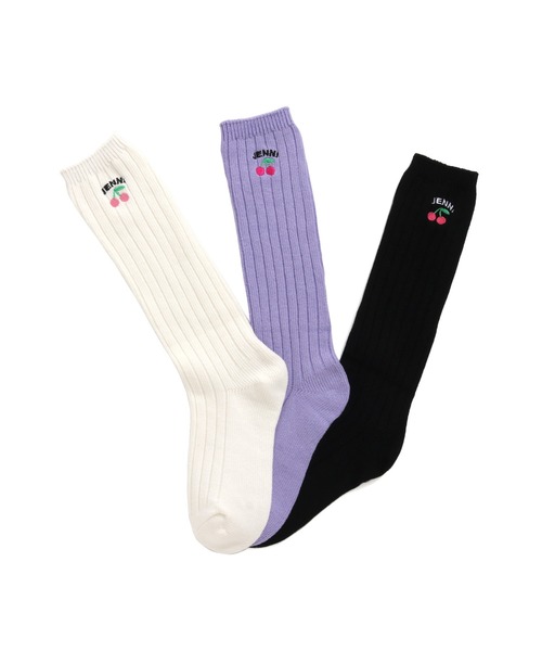 JENNI love（ジェニィラブ）の「2wayルーズチェリーハイソックス（ソックス/靴下・キッズ・オフホワイト/ブラック/ラベンダー・19-21cm/22-24cm）」の9枚目の写真