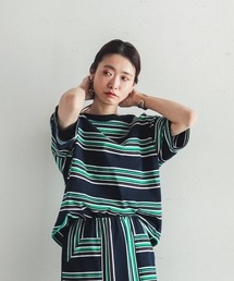 FIL DE FER | ワイドボーダー　6分袖カットソー(Tシャツ/カットソー)