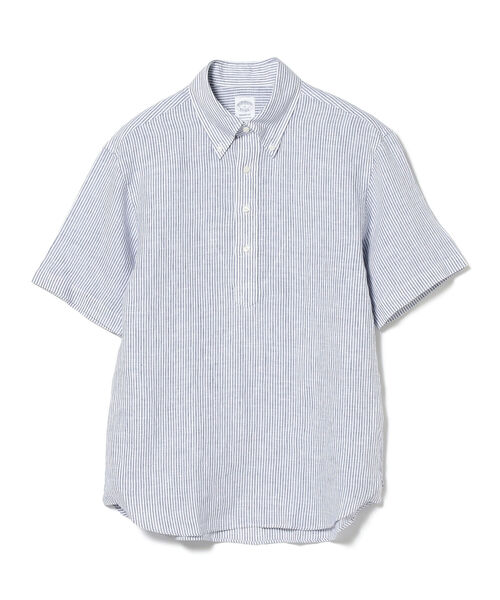 BROOKS BROTHERS（ブルックスブラザーズ）の「Brooks Brothers × BEAMS F / 別注 リネンストライプ プルオーバー ボタンダウン ショートスリーブシャツ（シャツ/ブラウス・メンズ・ネイビー/オレンジ/ケリー・SMALL/MEDIUM）」の2枚目の写真