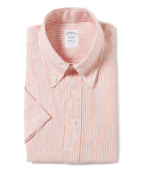 BROOKS BROTHERS（ブルックスブラザーズ）の「Brooks Brothers × BEAMS F / 別注 リネンストライプ プルオーバー ボタンダウン ショートスリーブシャツ（シャツ/ブラウス・メンズ・ネイビー/オレンジ/ケリー・SMALL/MEDIUM）」の4枚目の写真