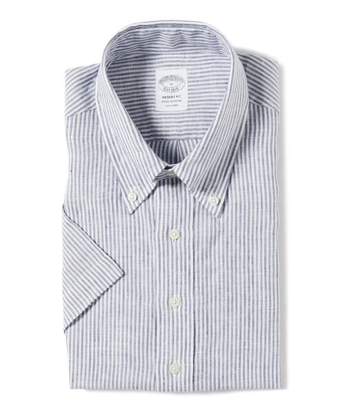 BROOKS BROTHERS（ブルックスブラザーズ）の「Brooks Brothers × BEAMS F / 別注 リネンストライプ プルオーバー ボタンダウン ショートスリーブシャツ（シャツ/ブラウス・メンズ・ネイビー/オレンジ/ケリー・SMALL/MEDIUM）」の9枚目の写真