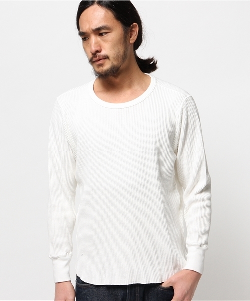 Denime(ドゥニーム)の「BIG WAFFLE CN LS/ビッグワッフルロンT(Tシャツ/カットソー・メンズ・オリーブ/ブラック/ホワイト・LARGE/MEDIUM/SMALL)」の4枚目の写真