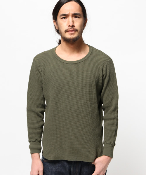Denime(ドゥニーム)の「BIG WAFFLE CN LS/ビッグワッフルロンT(Tシャツ/カットソー・メンズ・オリーブ/ブラック/ホワイト・LARGE/MEDIUM/SMALL)」の6枚目の写真
