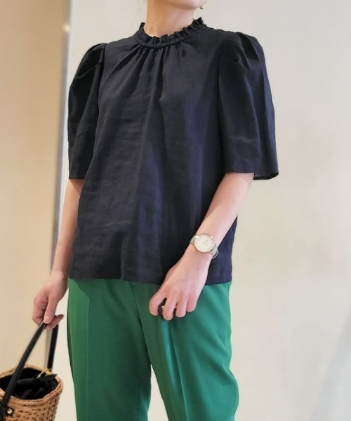 RIVE DROITE（リヴドロワ）の「WEB限定/レーヨン麻ライトスタンドブラウス（シャツ/ブラウス・レディース・ネイビー/イエロー/オフホワイト/ライトグレー・FREE）」の3枚目の写真