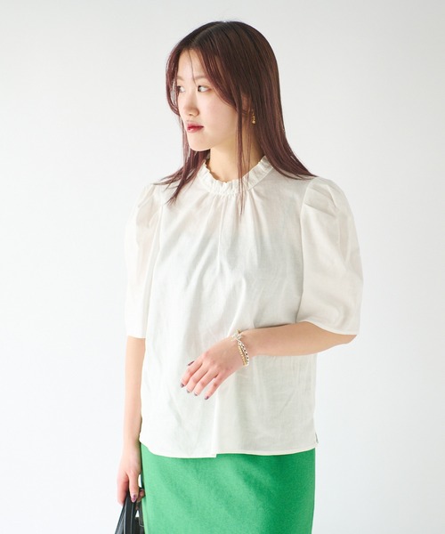 RIVE DROITE（リヴドロワ）の「WEB限定/レーヨン麻ライトスタンドブラウス（シャツ/ブラウス・レディース・ネイビー/イエロー/オフホワイト/ライトグレー・FREE）」の14枚目の写真