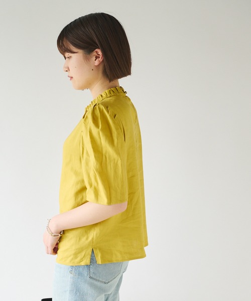 RIVE DROITE（リヴドロワ）の「WEB限定/レーヨン麻ライトスタンドブラウス（シャツ/ブラウス・レディース・ネイビー/イエロー/オフホワイト/ライトグレー・FREE）」の12枚目の写真