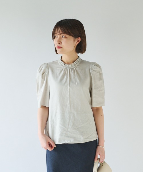 RIVE DROITE（リヴドロワ）の「WEB限定/レーヨン麻ライトスタンドブラウス（シャツ/ブラウス・レディース・ネイビー/イエロー/オフホワイト/ライトグレー・FREE）」の5枚目の写真
