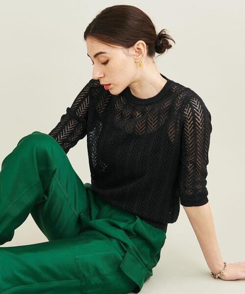 BEAUTY&YOUTH UNITED ARROWS(ビューティーアンドユースユナイテッドアローズ)の「【WEB限定】by ノルマンディリネン透かし編みプルオーバー(ニット/セーター・レディース・ピンク/オフホワイト/コバルトブルー/ブラック・FREE)」の3枚目の写真