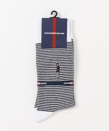 Alexander Julian（アレキサンダージュリアン）の「アレキサンダージュリアンメンズ/ALEXANDER JULIAN:MEN 刺繍 ボーダー柄 クルーソックス（ソックス/靴下・メンズ）」