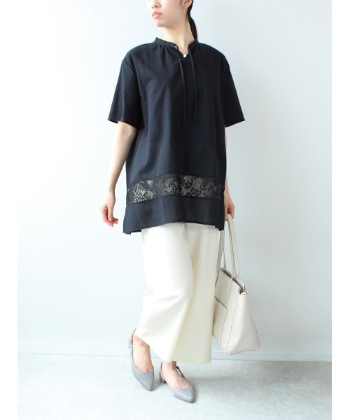 fleur by mint breeze(フルールバイミントブリーズ)の「【M~5L 大きいサイズ】スッキリ ワイド 麻調 クロプドパンツ(その他パンツ・レディース・オレンジ/ブラック/オフホワイト・5L/3L/4L/M/L/LL)」の4枚目の写真