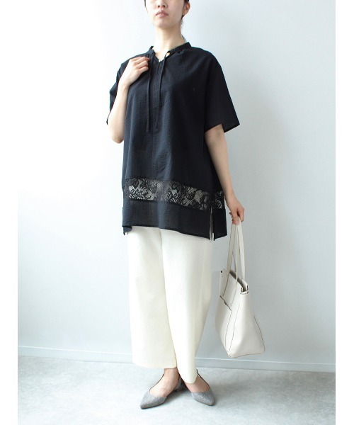 fleur by mint breeze(フルールバイミントブリーズ)の「【M~5L 大きいサイズ】スッキリ ワイド 麻調 クロプドパンツ(その他パンツ・レディース・オレンジ/ブラック/オフホワイト・5L/3L/4L/M/L/LL)」の5枚目の写真